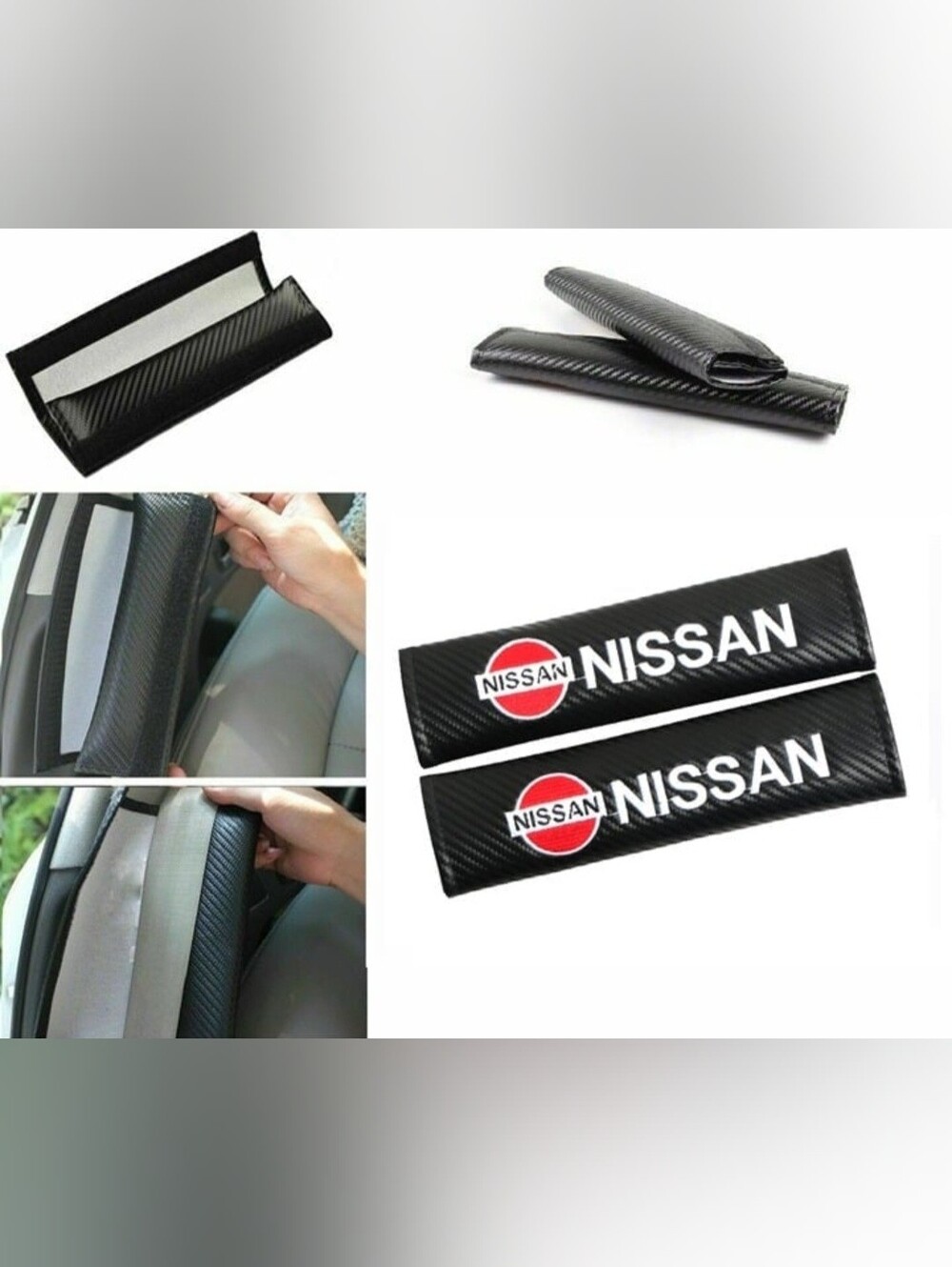 2 Nissan Black Carbon-Texture Seat Belt Shoulder Pads (Pair)